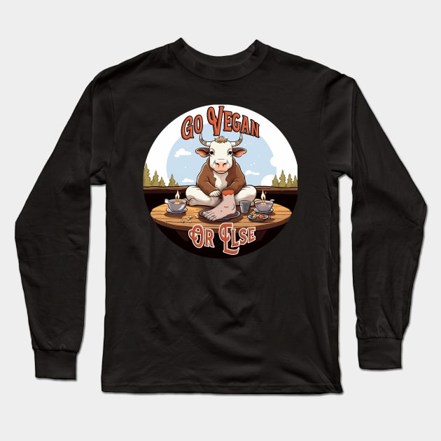 Go Vegan (Or Else) Long Sleeve T-Shirt by nonbeenarydesigns